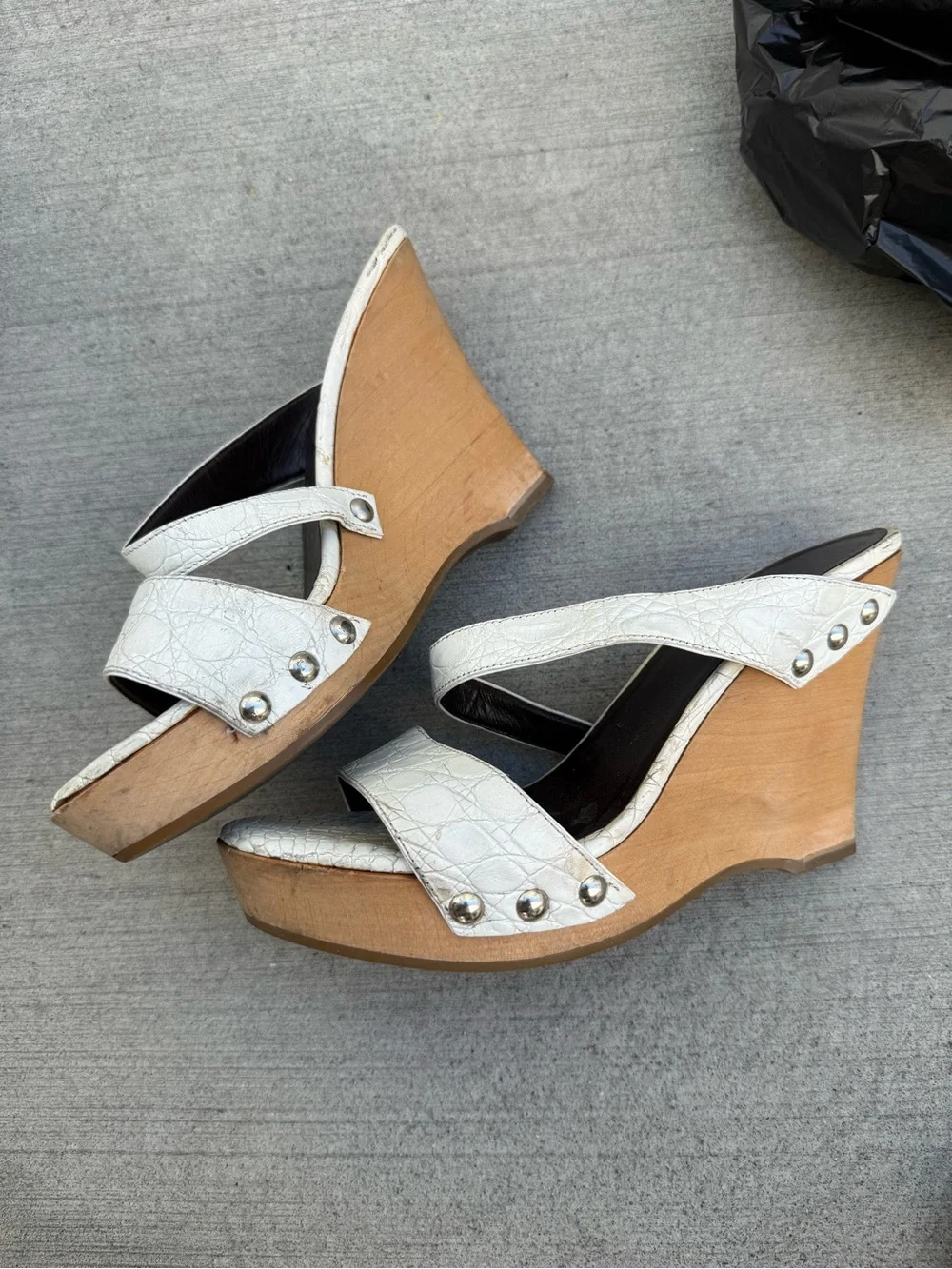 Prada White Croc-Embossed Wedge Slide Sandals